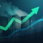 Stock market chart showing a modest upward trend, Oklo logo, nuclear reactor in background, green upward arrows, modern professional style, high-resolution, financial news aesthetic” (1)