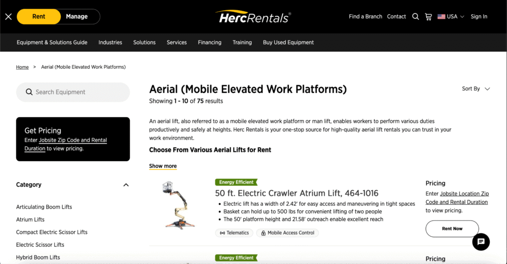 aerial equipment rental companies