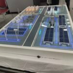 Integrated Solar Power Plant Model – Showcasing utility-scale photovoltaic installation with transmission infrastructure, energy storage facilities, and grid connection systems. Featured at [Solar Event Name]